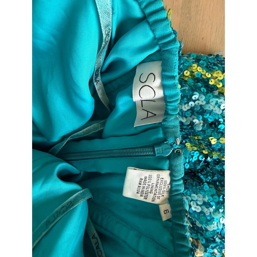Scala Teal and Gold Sequin Strapless Mini Dress - Picture 2 of 10